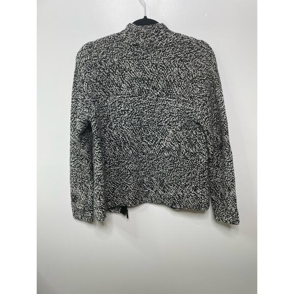 Talbot's Wool Blend Black White Zip Up Knit Cardigan Sweater Mock Turtleneck‎ S - Picture 7 of 11